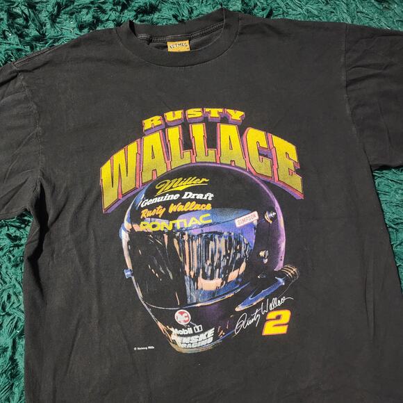 Vintage 90s Rusty Wallace Miller Genuine Draft NASCAR Tee Nutmeg USA 25x31 - Picture 2 of 5